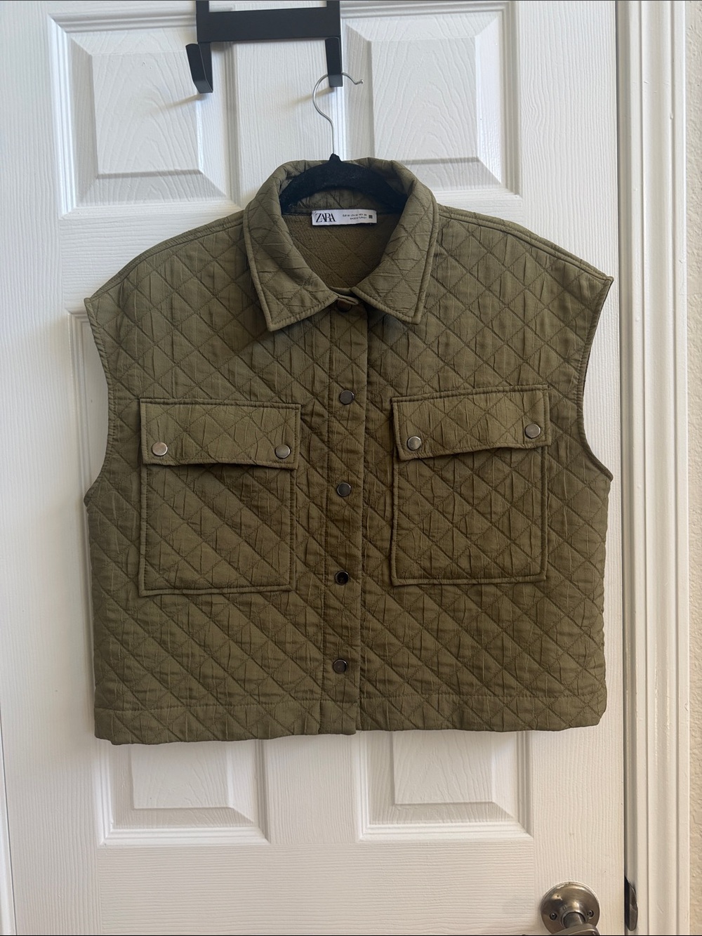 Zara Olive Quilted Sleeveless Utility Vest